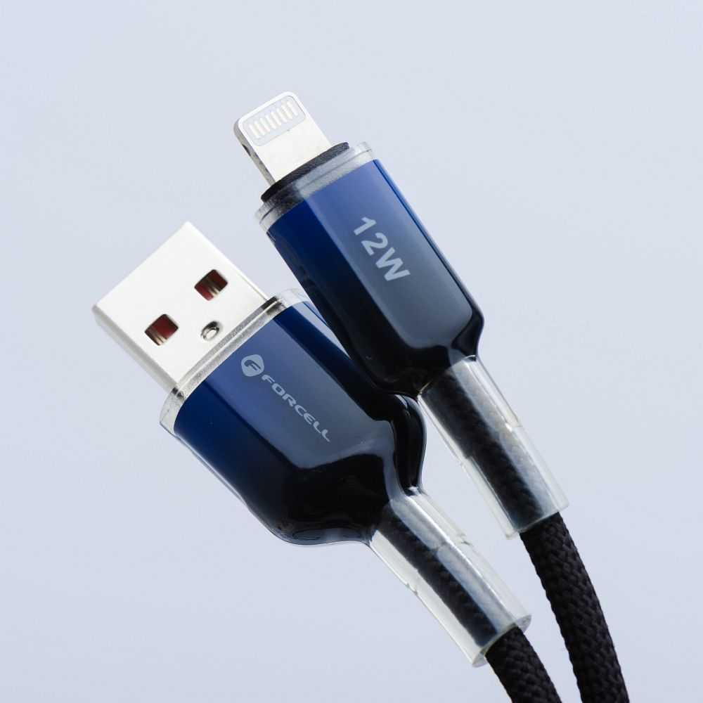 USB A tipo laidas su „Lightning“ jungtimi Forcell F-Energy 2,4A 12W gradientinis 1 m, C353, juodas