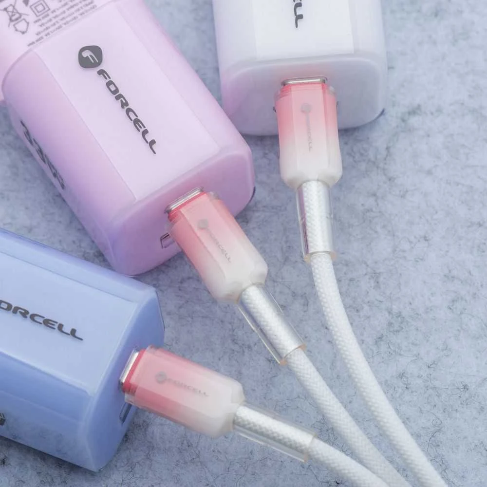 USB C į USB C laidas Forcell F-Energy QC4.0 PD 5A 100W gradientas 1 m C357 baltas