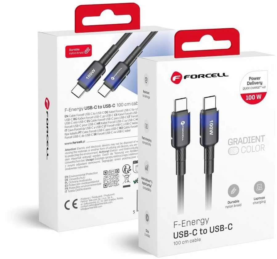 USB C į USB C laidas Forcell F-Energy QC4.0 PD 5A 100W gradientas 1 m C357 juodas