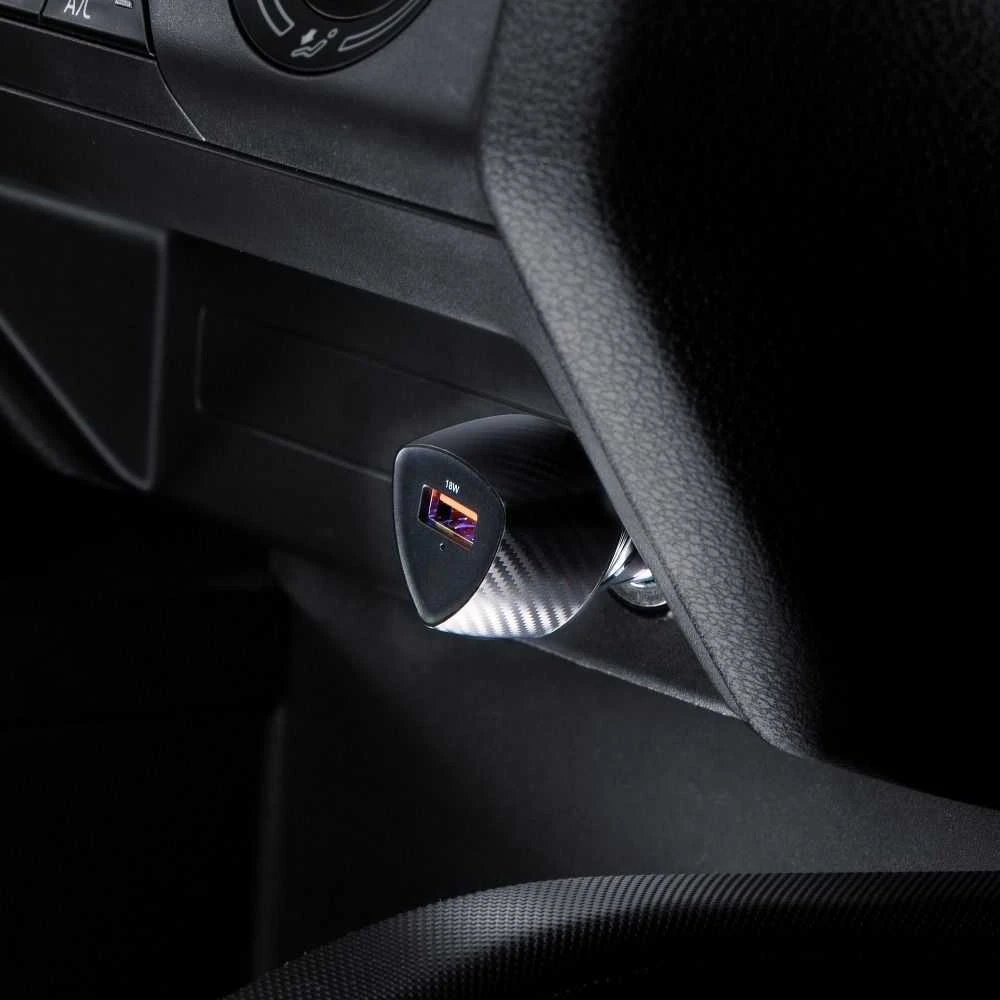 Automobilinis įkroviklis Forcell F-Energy Carbon USB A QC3.0 3A 18W CC50-1A juodas
