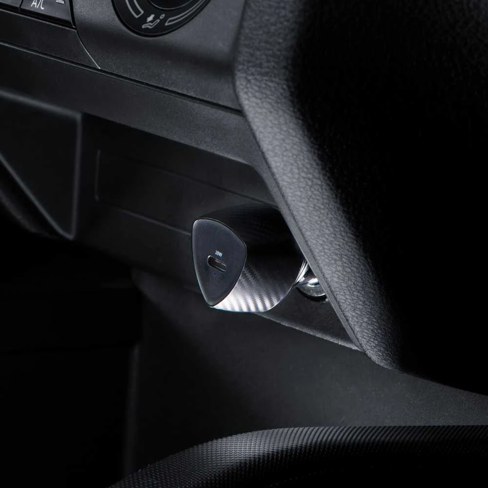 Automobilinis įkroviklis Forcell F-Energy Carbon USB C QC3.0 PD 3A 20W + laidas USB C į USB C CC50-1C juodas