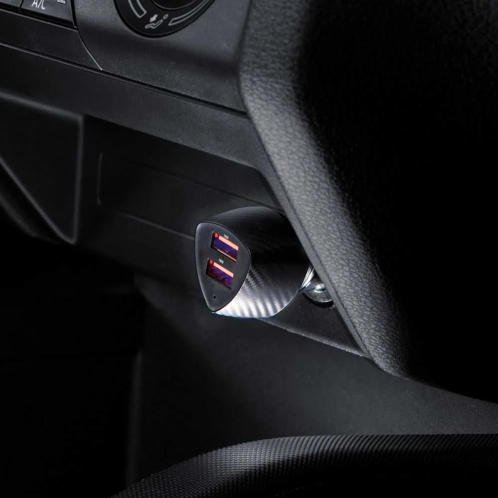 Automobilinis įkroviklis Forcell F-Energy Carbon 2 x USB A QC3.0 3A 36W CC50-2A juodas
