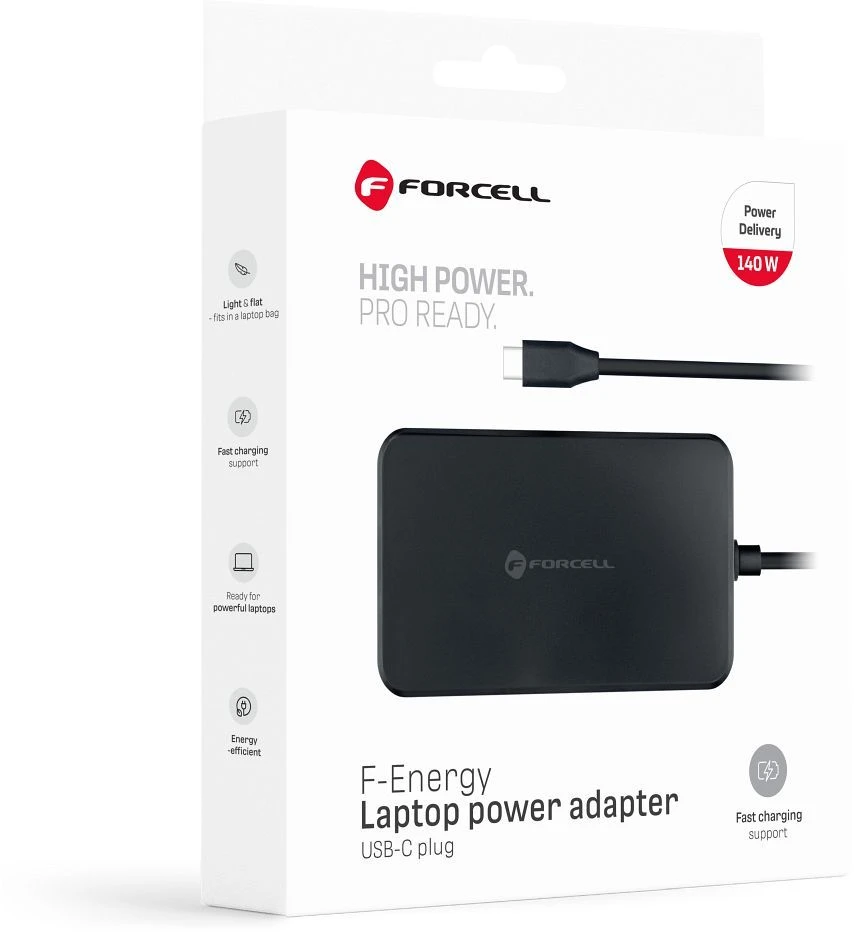 FORCELL F-ENERGY E856 uniwersal laptop charger 140W USB C - juodas