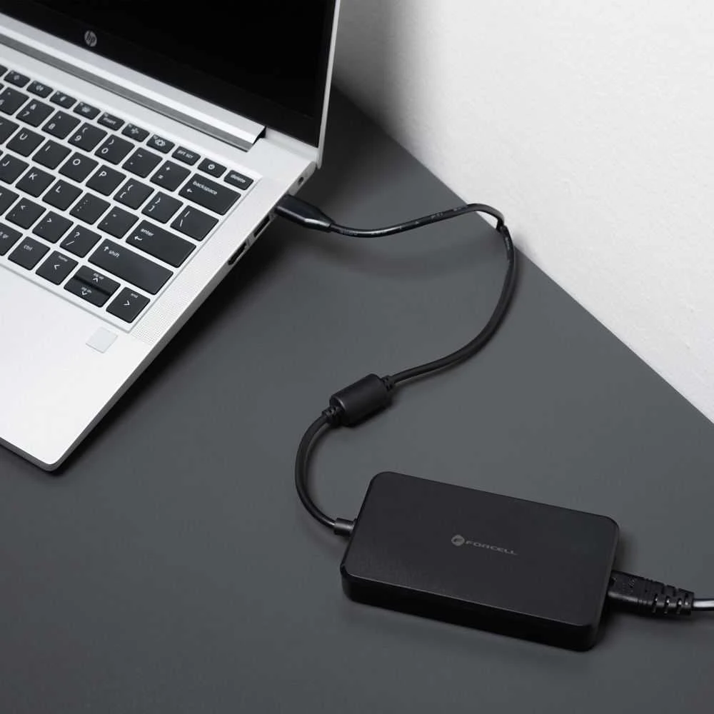 FORCELL F-ENERGY E856 universalus nešiojamojo kompiuterio įkroviklis 90W USB C + 6 adapteriai - juodas