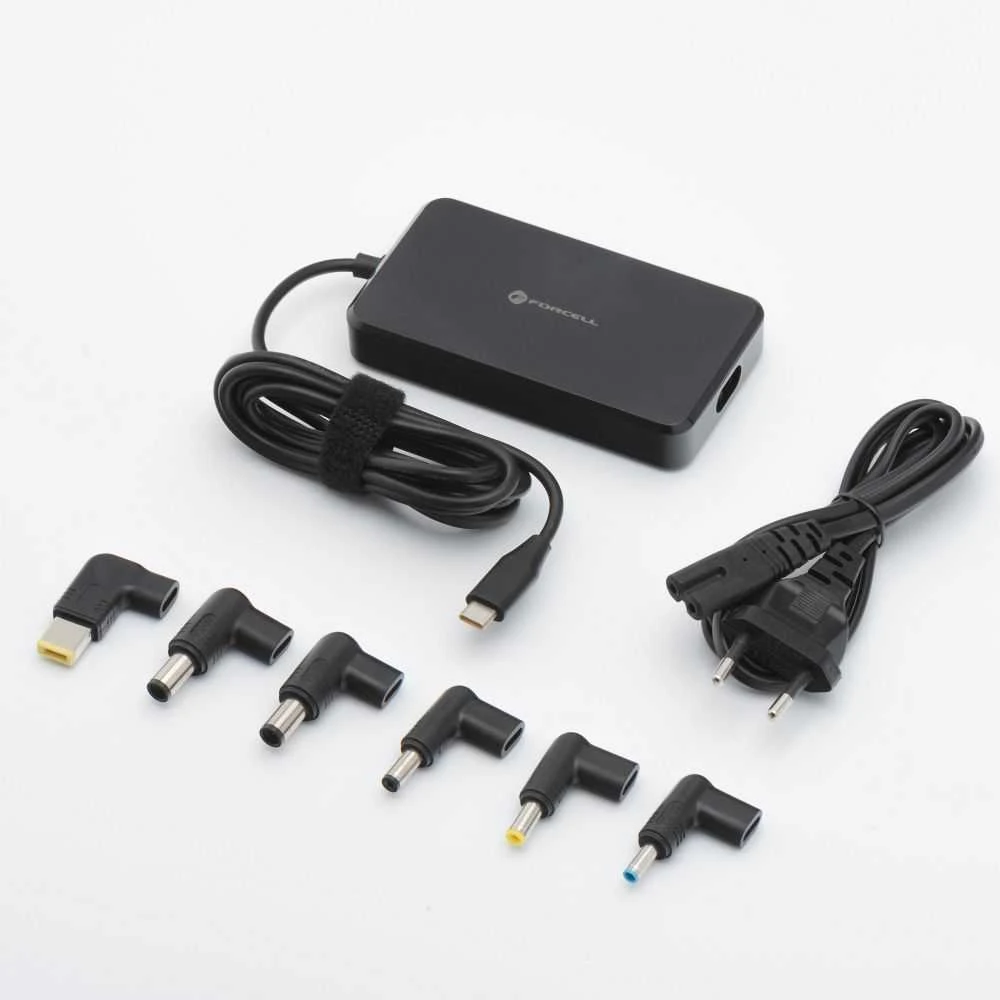 FORCELL F-ENERGY E856 universalus nešiojamojo kompiuterio įkroviklis 90W USB C + 6 adapteriai - juodas