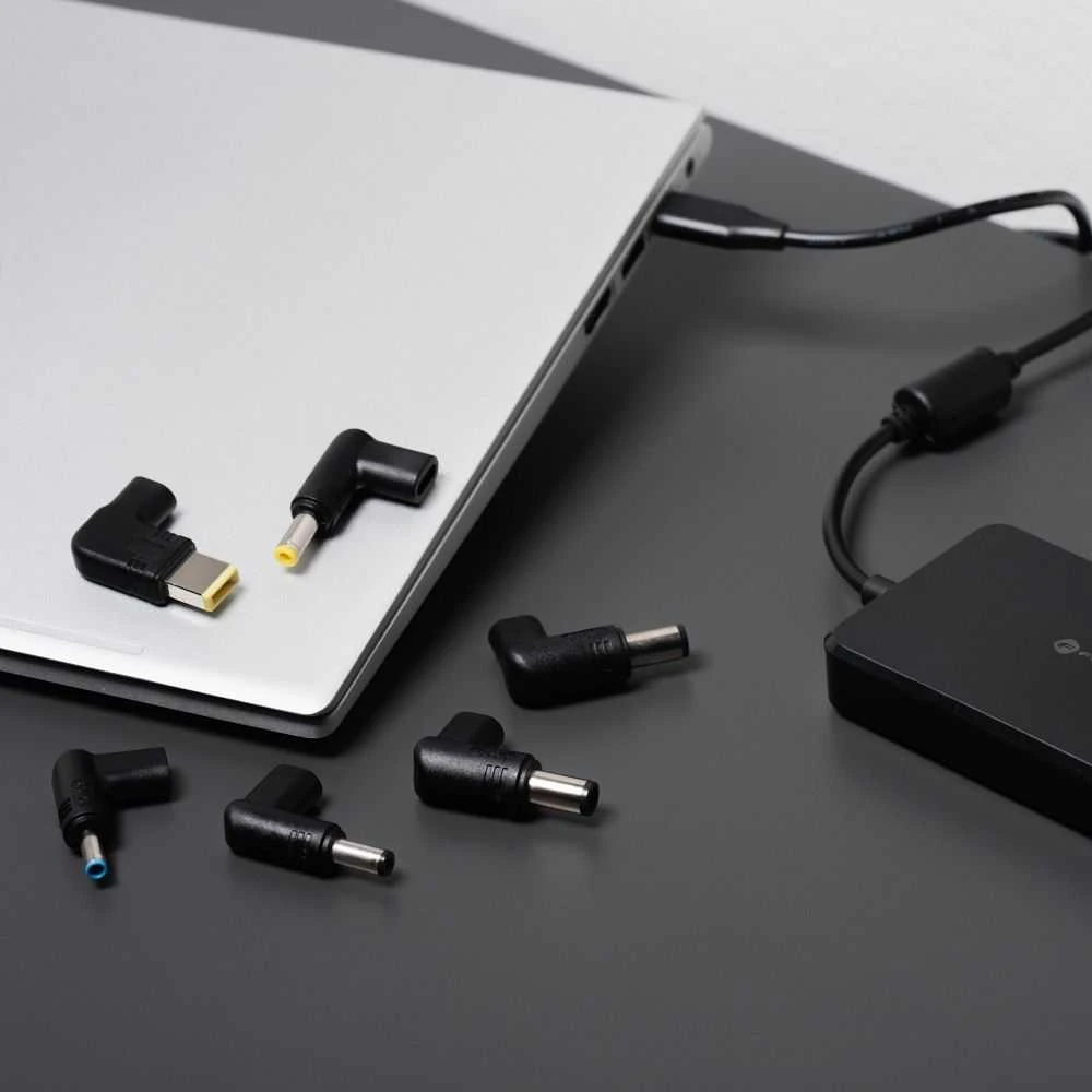 FORCELL F-ENERGY E856 uniwersal laptop charger 65W USB C + 6 adaptors - juodas
