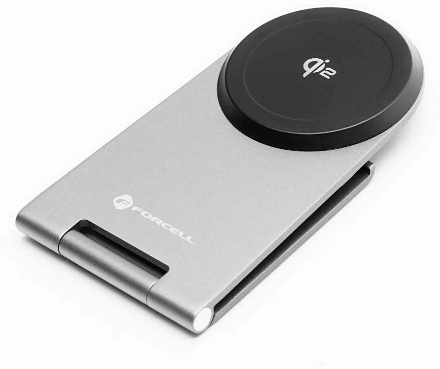 Belaidis įkroviklis Forcell F-Energy Flip Charge USB C Qi2 15W, suderinamas su MagSafe sidabrinis 0INT
