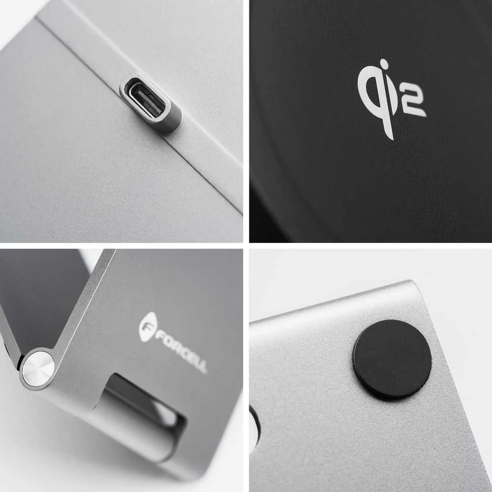 Belaidis įkroviklis Forcell F-Energy Flip Charge USB C Qi2 15W, suderinamas su MagSafe sidabrinis 0INT