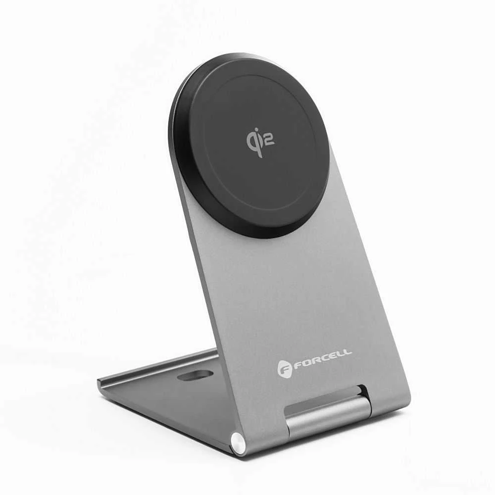 Belaidis įkroviklis Forcell F-Energy Flip Charge USB C Qi2 15W, suderinamas su MagSafe sidabrinis 0INT