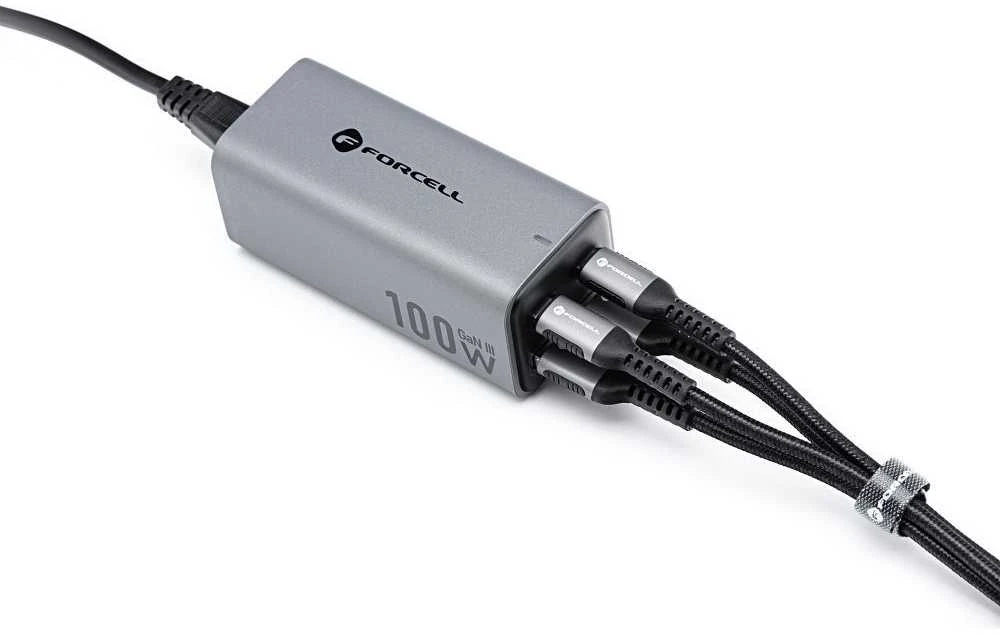 Stalinis įkroviklis Forcell F-Energy GaN III 2 x USB C + 2 x USB A QC4.0 PD 5A 100W VT-49 pilka
