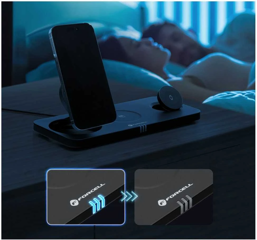 Belaidis įkroviklis Forcell F-Energy 3in1 MagNetix USB C Qi2 20,5W, suderinamas su MagSafe juodas 0INT