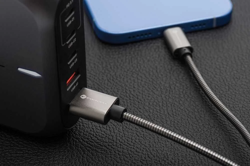 USB A tipo laidas su „Lightning“ jungtimi Forcell F-Energy 2,4A 12W, metalinis, 1 m, C236, sidabrinis