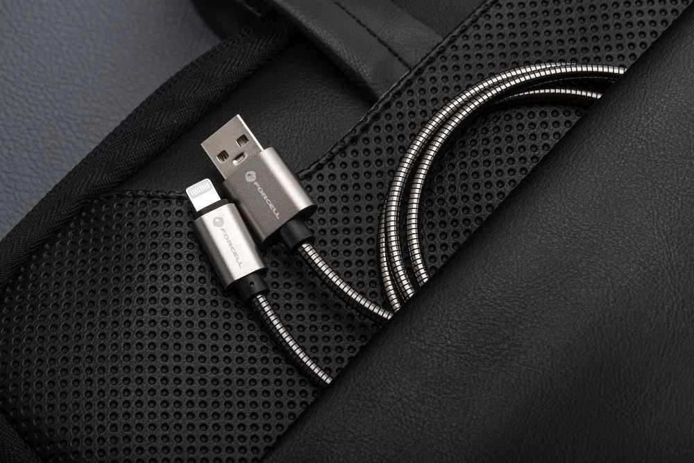 USB A tipo laidas su „Lightning“ jungtimi Forcell F-Energy 2,4A 12W, metalinis, 1 m, C236, sidabrinis