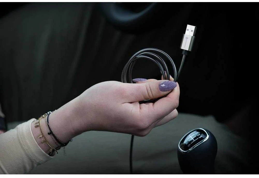 USB A tipo laidas su „Lightning“ jungtimi Forcell F-Energy 2,4A 12W, metalinis, 1 m, C236, sidabrinis
