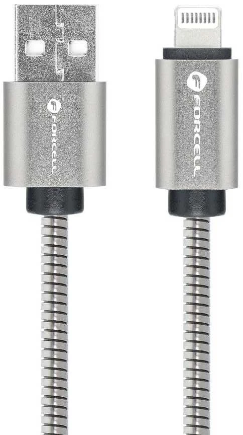 USB A tipo laidas su „Lightning“ jungtimi Forcell F-Energy 2,4A 12W, metalinis, 1 m, C236, sidabrinis