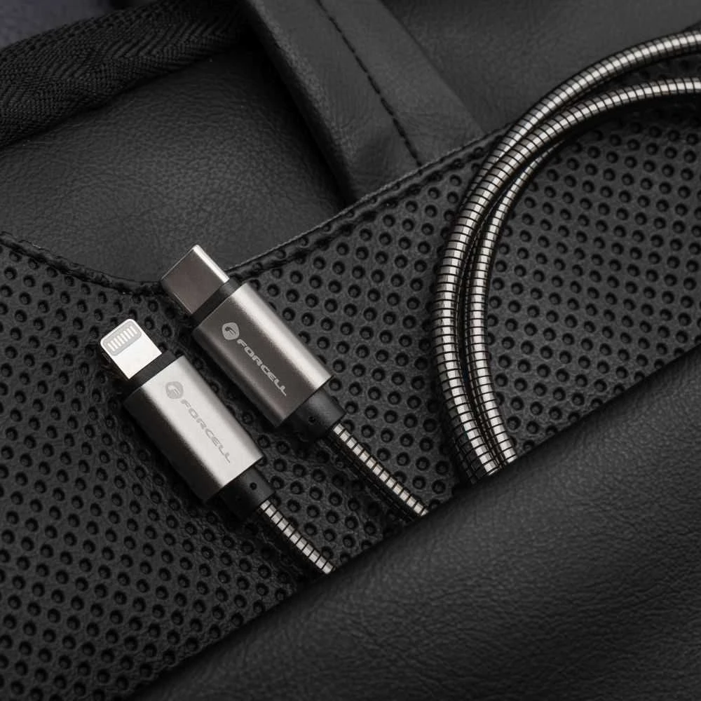 USB kabelis Forcell (C239) "USB-C (Type-C) to USB-C (Type-C)" (100W 5A) sidabrinis 1M