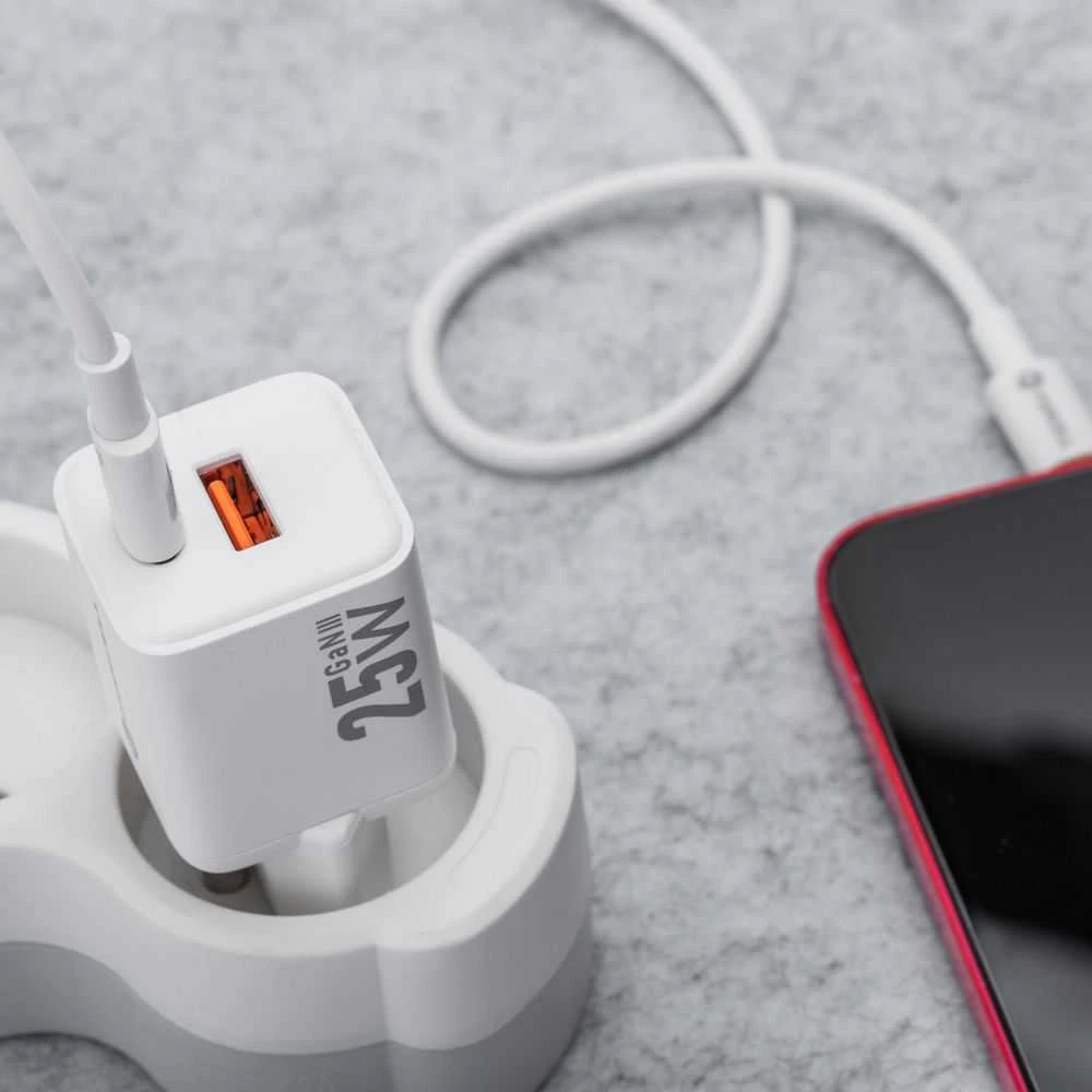 Telefono įkroviklis Forcell F-Energy Mini GaN III USB C + USB A QC4.0 PD 25W VT-25B baltas 0INT
