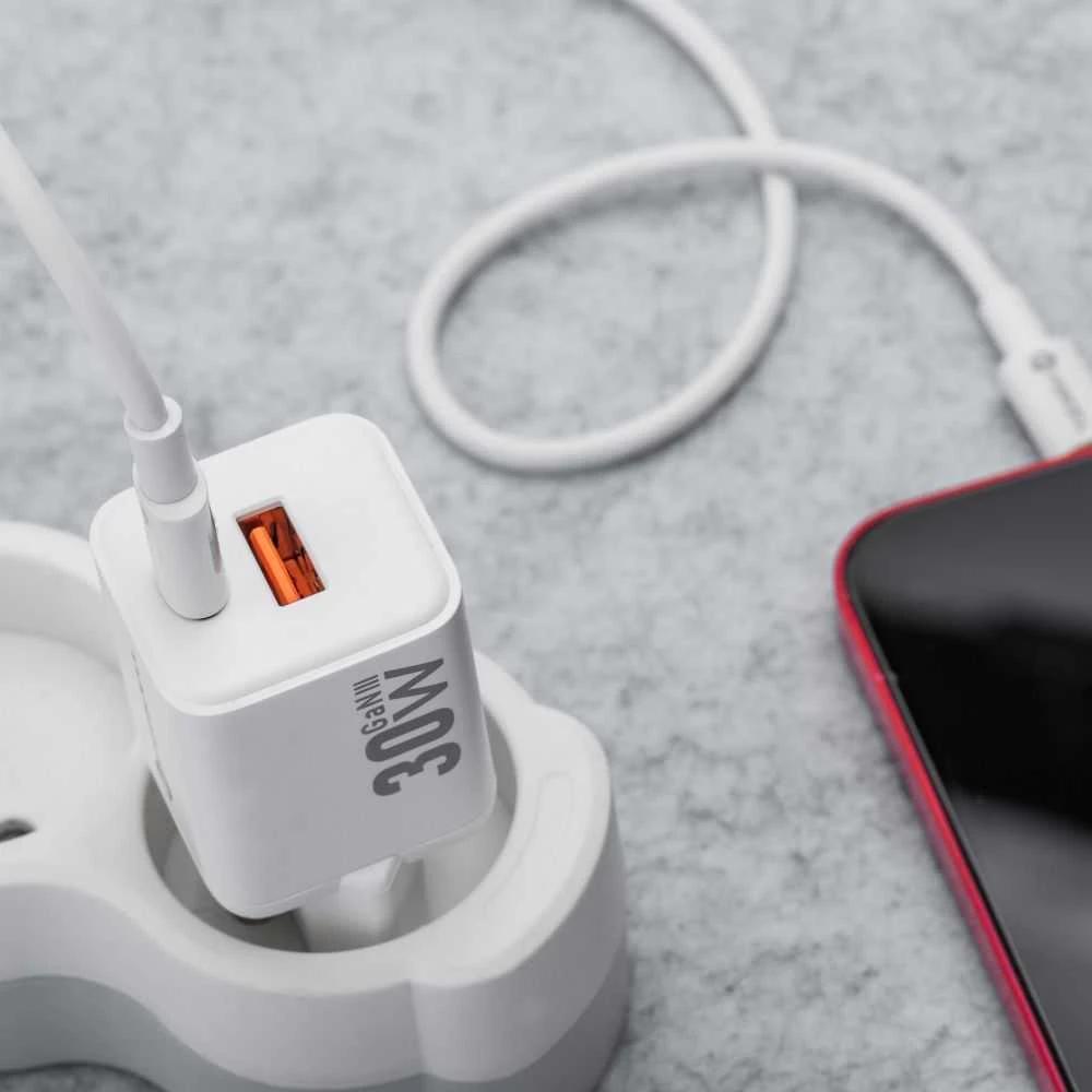Telefono įkroviklis Forcell F-Energy Mini GaN III USB C + USB A QC4.0 PD 30W VT-35 baltas 0INT