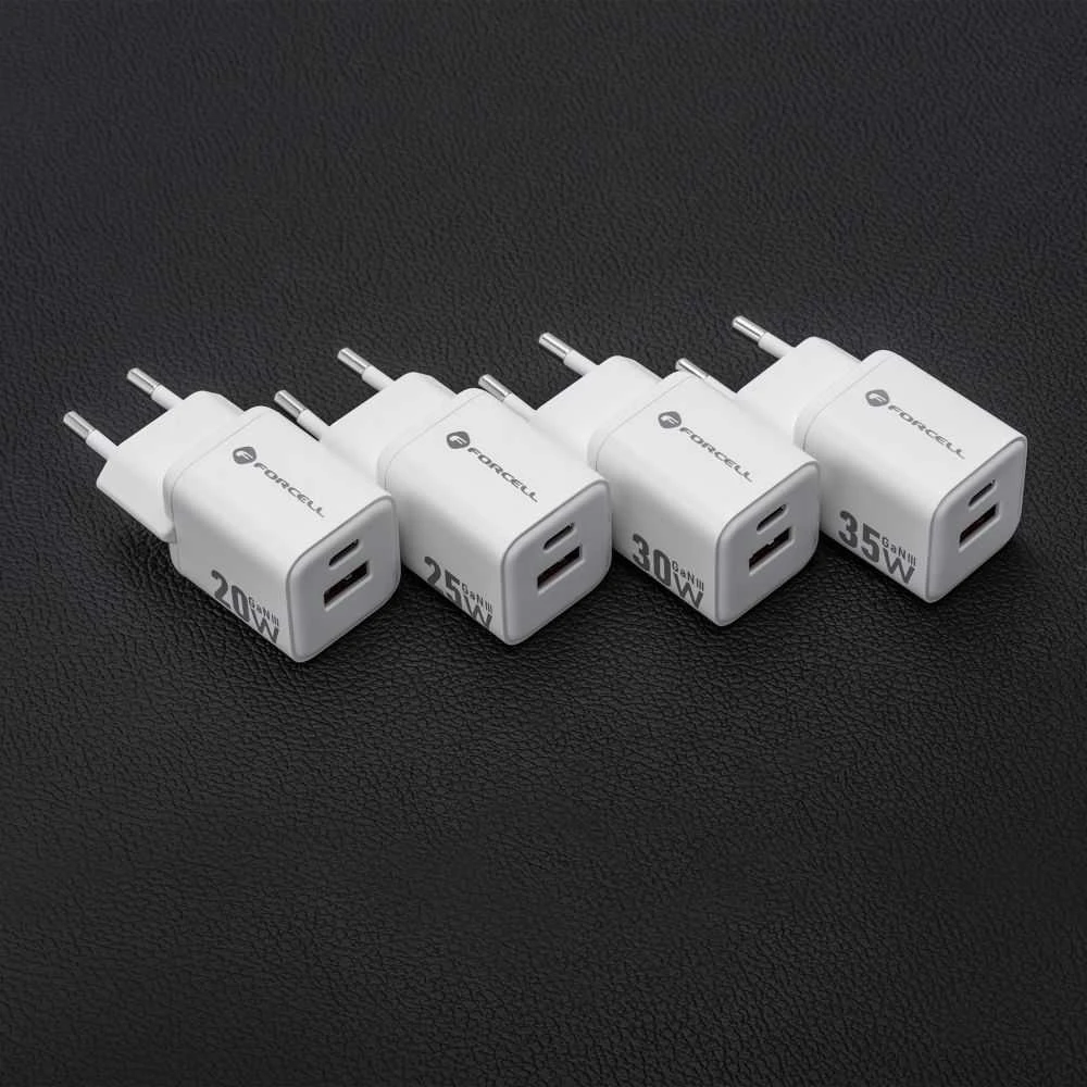 Telefono įkroviklis Forcell F-Energy Mini GaN III USB C + USB A QC4.0 PD 20W VT-35A baltas 0INT