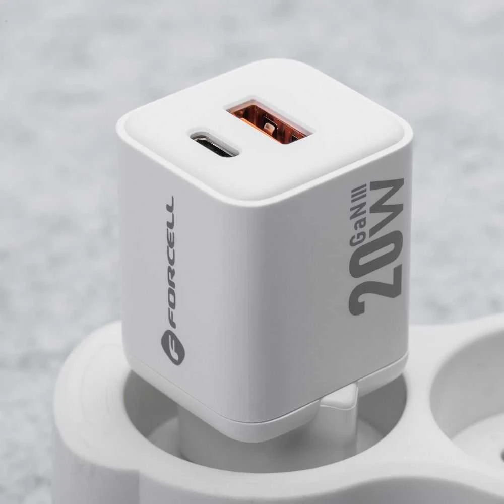 Telefono įkroviklis Forcell F-Energy Mini GaN III USB C + USB A QC4.0 PD 20W VT-35A baltas 0INT