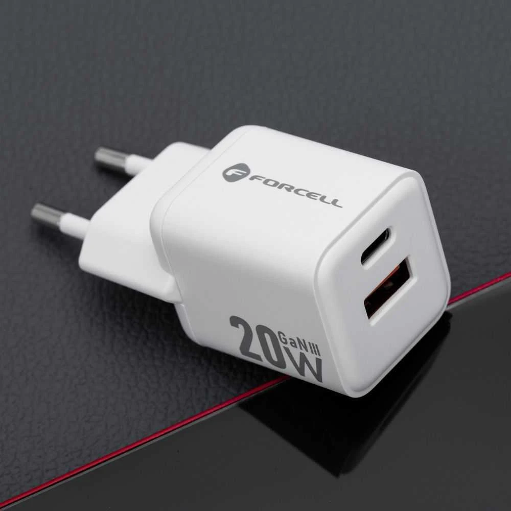 Telefono įkroviklis Forcell F-Energy Mini GaN III USB C + USB A QC4.0 PD 20W VT-35A baltas 0INT