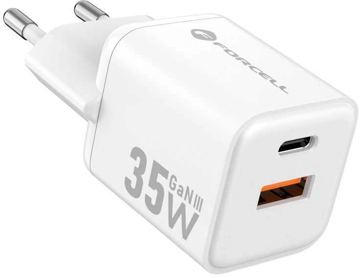 Telefono įkroviklis Forcell F-Energy Mini GaN III USB C + USB A QC4.0 PD 35W VT-35C baltas 0INT