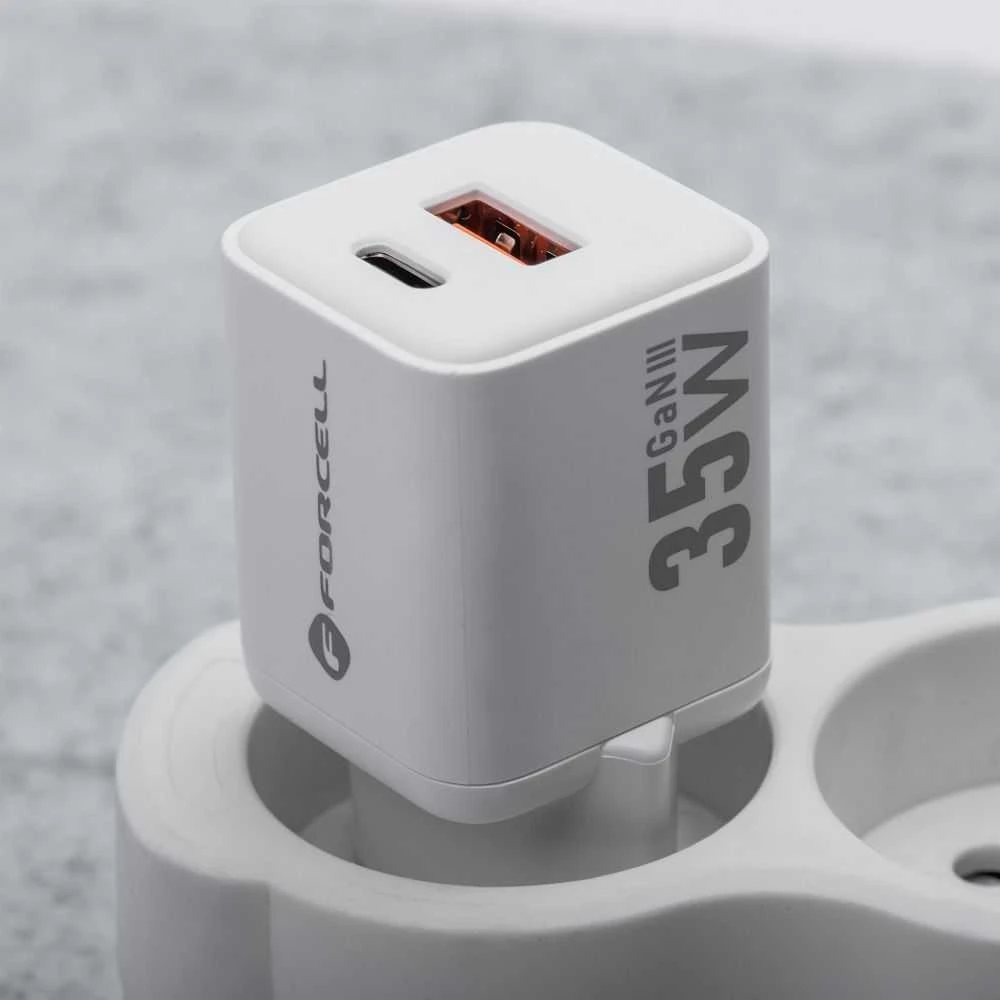 Telefono įkroviklis Forcell F-Energy Mini GaN III USB C + USB A QC4.0 PD 35W VT-35C baltas 0INT