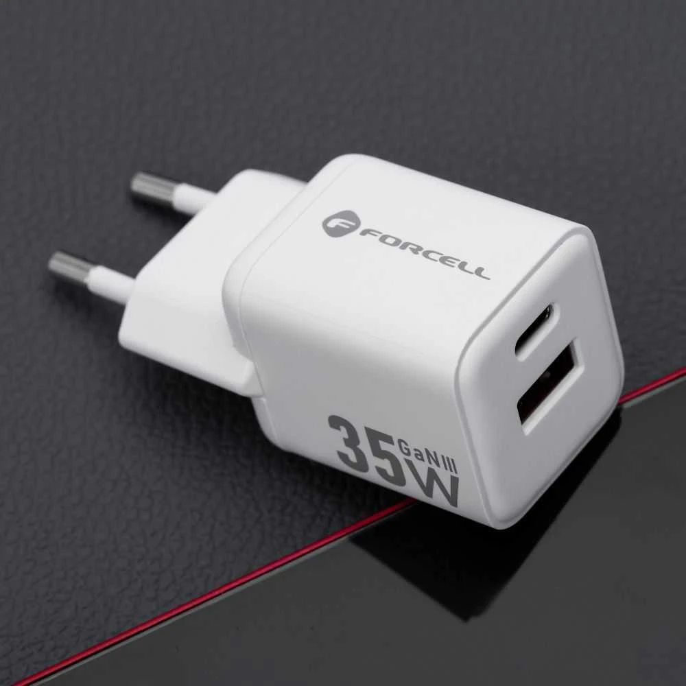 Telefono įkroviklis Forcell F-Energy Mini GaN III USB C + USB A QC4.0 PD 35W VT-35C baltas 0INT