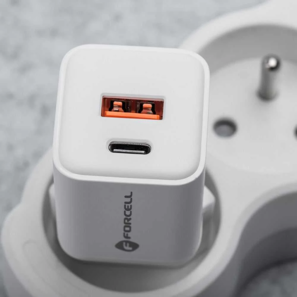 Telefono įkroviklis Forcell F-Energy Mini GaN III USB C + USB A QC4.0 PD 35W VT-35C baltas 0INT