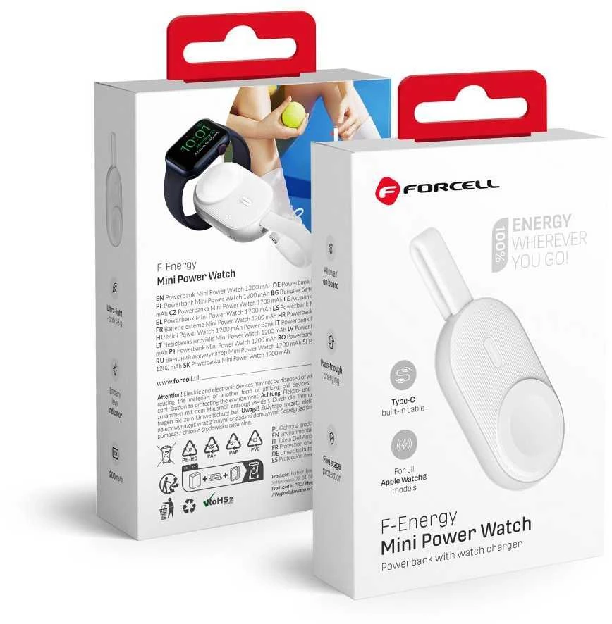 FORCELL F-ENERGY Mini Power Watch Powerbank 1A 2,5W 1200 mAh baltas