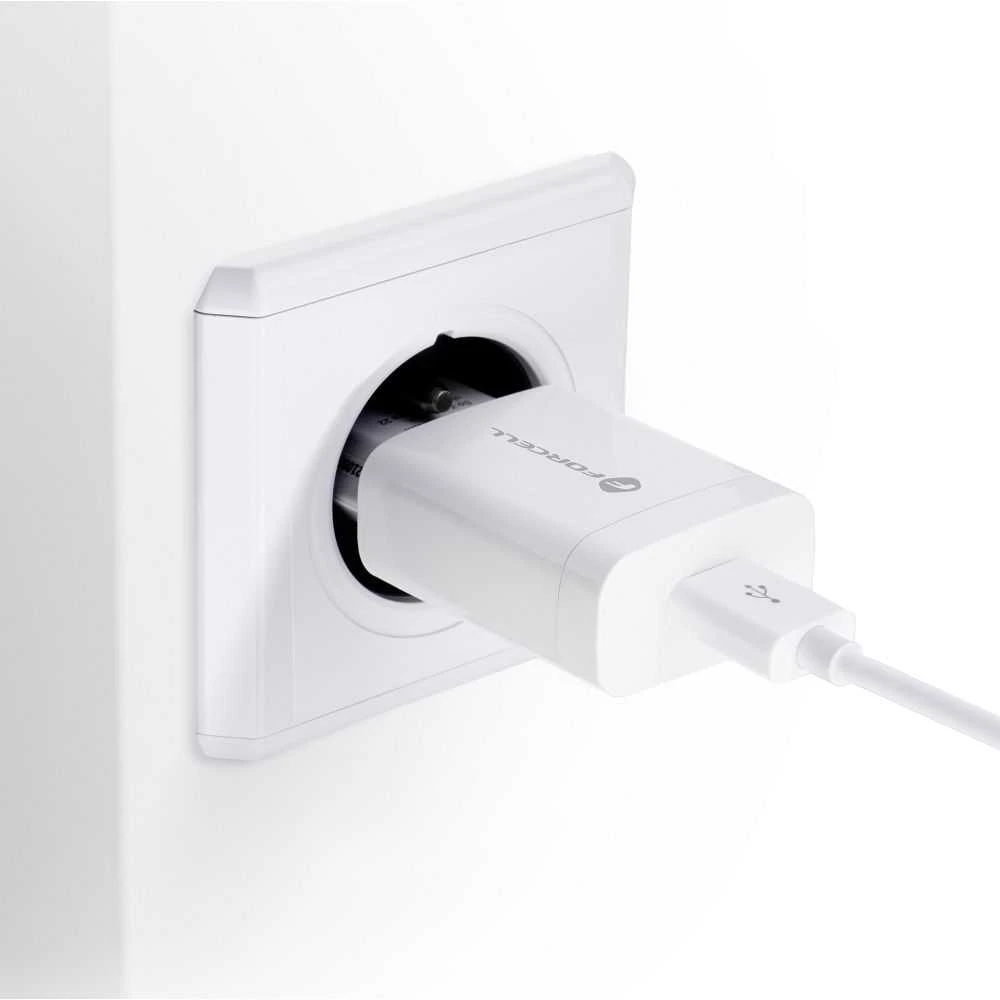 Įkroviklis Forcell + type-C kabelis (1xUSB 2.4A 18W) baltas