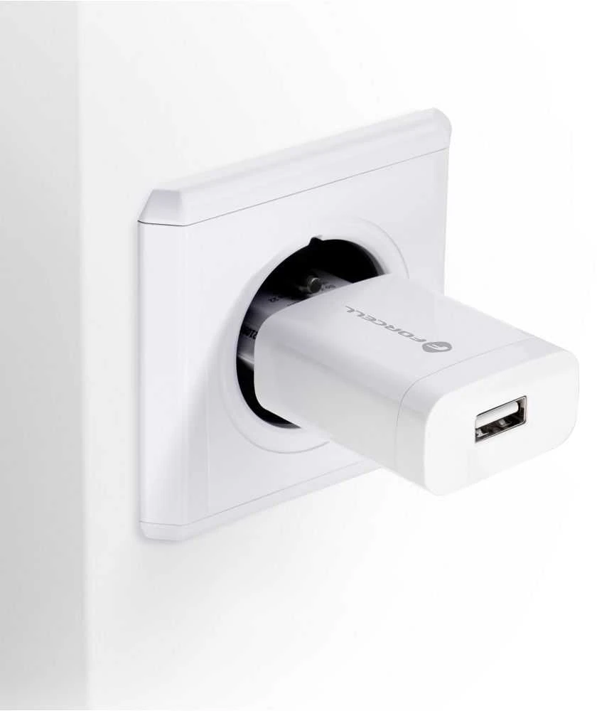 Įkroviklis Forcell + type-C kabelis (1xUSB 2.4A 18W) baltas