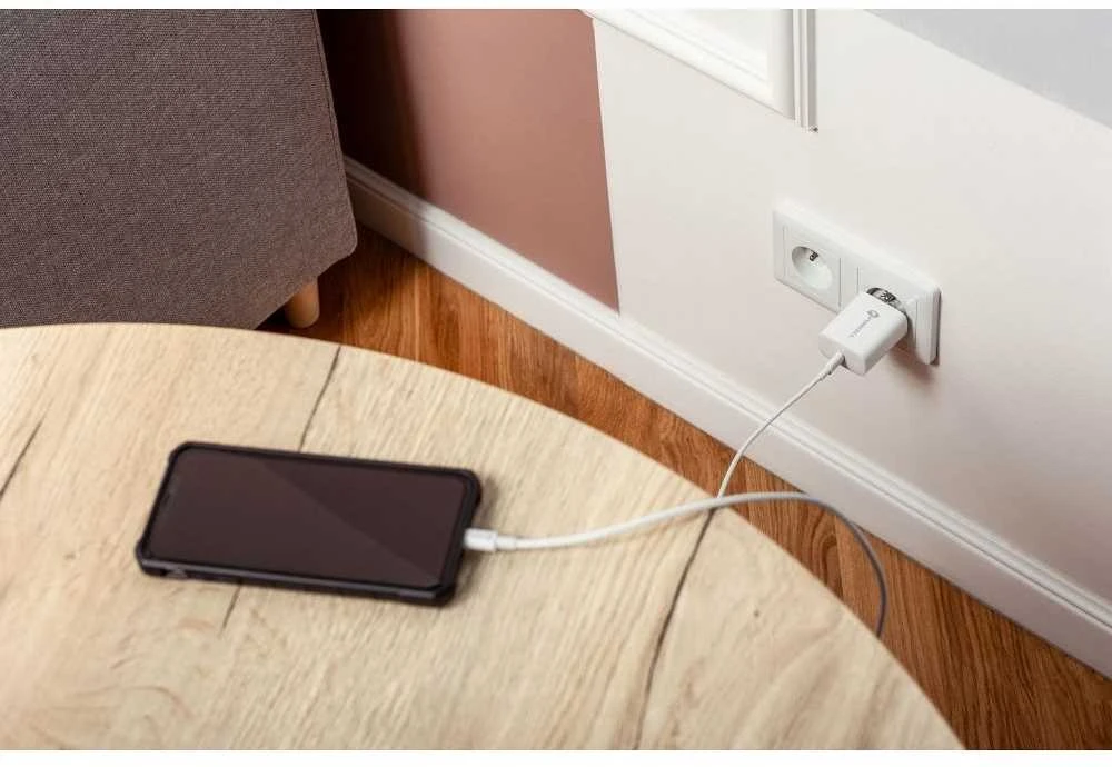 PTC Forcell 230V sieninis įkroviklis su USB Type-C, žaibo (APPLE) laidu 3A 20W su PD ir QC 4.0 įkrovimo funkcija