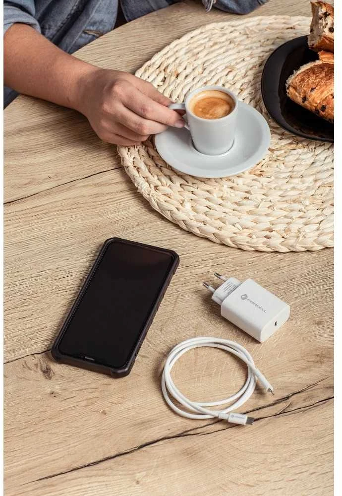 PTC Forcell 230V sieninis įkroviklis su USB Type-C, žaibo (APPLE) laidu 3A 20W su PD ir QC 4.0 įkrovimo funkcija