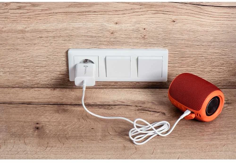 PTC Forcell 230V sieninis įkroviklis su USB Type-C, žaibo (APPLE) laidu 3A 20W su PD ir QC 4.0 įkrovimo funkcija