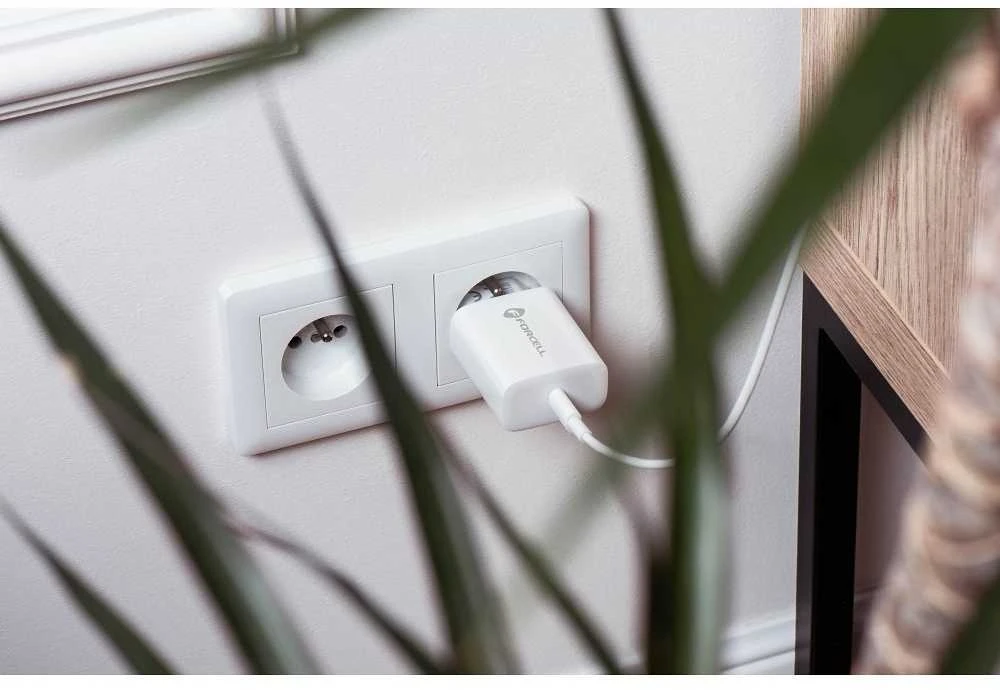 PTC Forcell 230V sieninis įkroviklis su USB Type-C, žaibo (APPLE) laidu 3A 20W su PD ir QC 4.0 įkrovimo funkcija