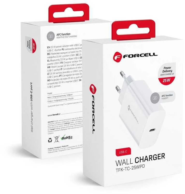 Įkroviklis Forcell (1xUSB-C 3A 25W) baltas