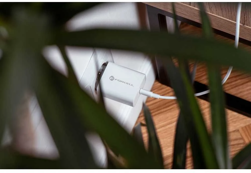 Įkroviklis Forcell + "USB-C (Type-C) to USB-C (Type-C)" (1xUSB-C 3A 25W) baltas