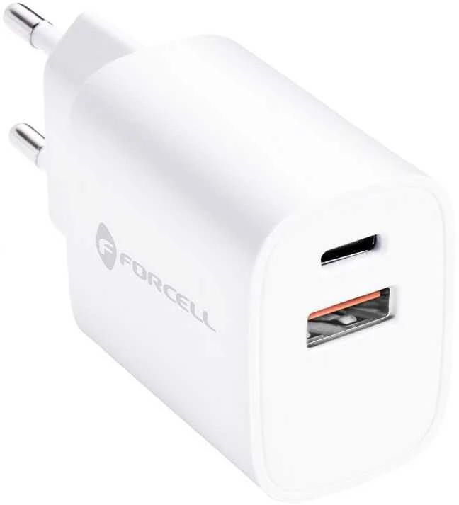 Telefono įkroviklis Forcell F-Energy USB C + USB A QC4.0 PD 3A 35W TFK-TC-35WPD baltas
