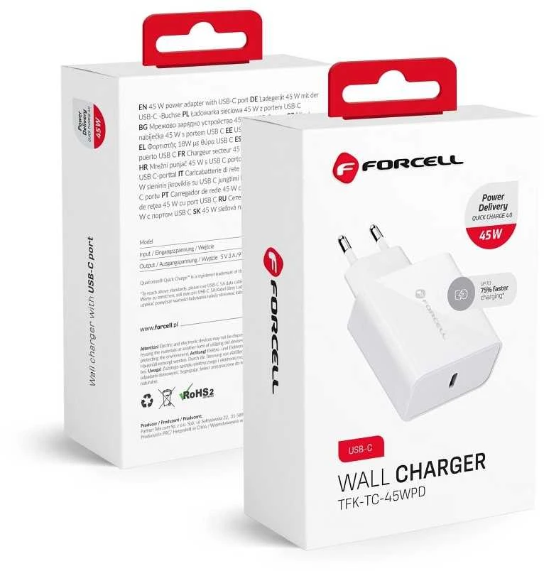 Įkroviklis Forcell (1xUSB-C 3A 45W) baltas