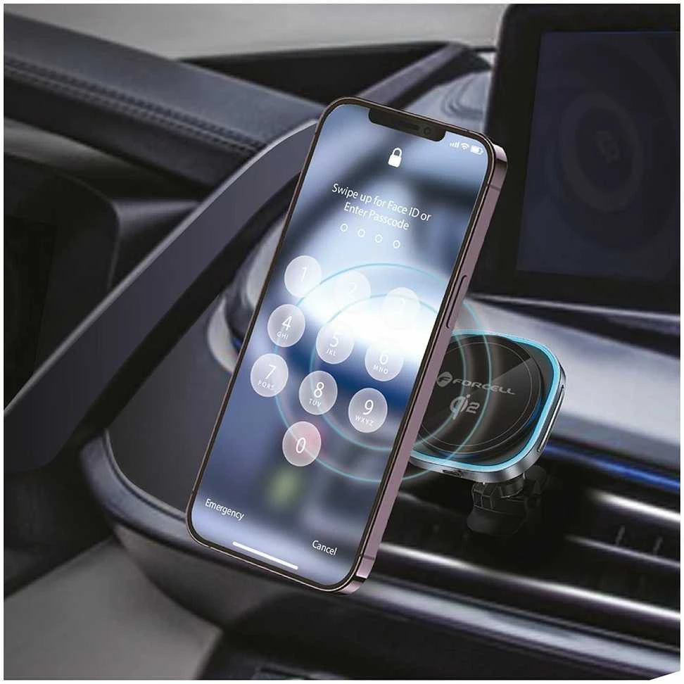 Belaidis automobilinis telefono laikiklis, suderinamas su „Magsafe Forcell F-Grip Air Mag F-07 Qi2 15W“ oro išleidimo angos sidabrinas