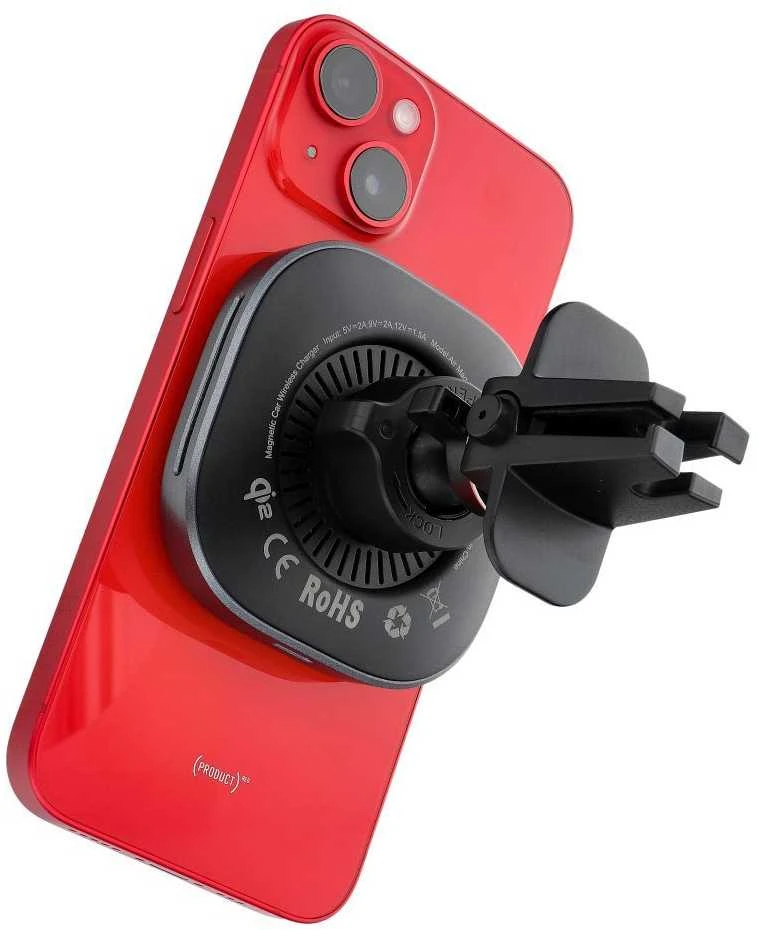 Belaidis automobilinis telefono laikiklis, suderinamas su „Magsafe Forcell F-Grip Air Mag F-07 Qi2 15W“ oro išleidimo angos sidabrinas
