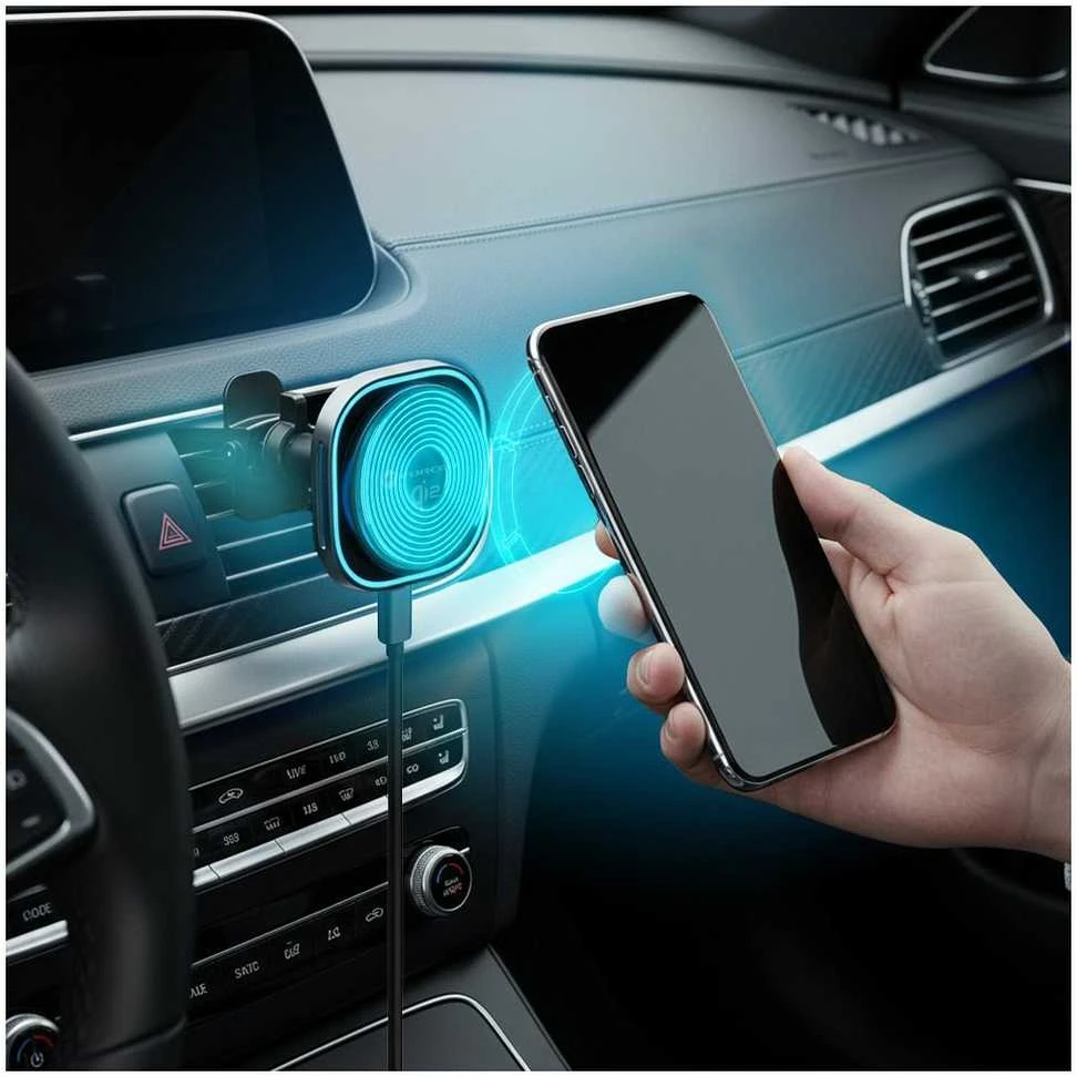 Belaidis automobilinis telefono laikiklis, suderinamas su „Magsafe Forcell F-Grip Air Mag F-07 Qi2 15W“ oro išleidimo angos sidabrinas