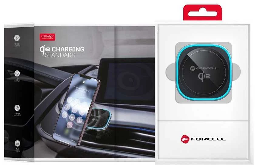 Belaidis automobilinis telefono laikiklis, suderinamas su „Magsafe Forcell F-Grip Air Mag F-07 Qi2 15W“ oro išleidimo angos sidabrinas