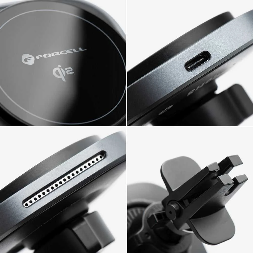 Belaidis automobilinis telefono laikiklis, suderinamas su „Magsafe Forcell F-Grip Air Mag F-07 Qi2 15W“ oro išleidimo angos sidabrinas