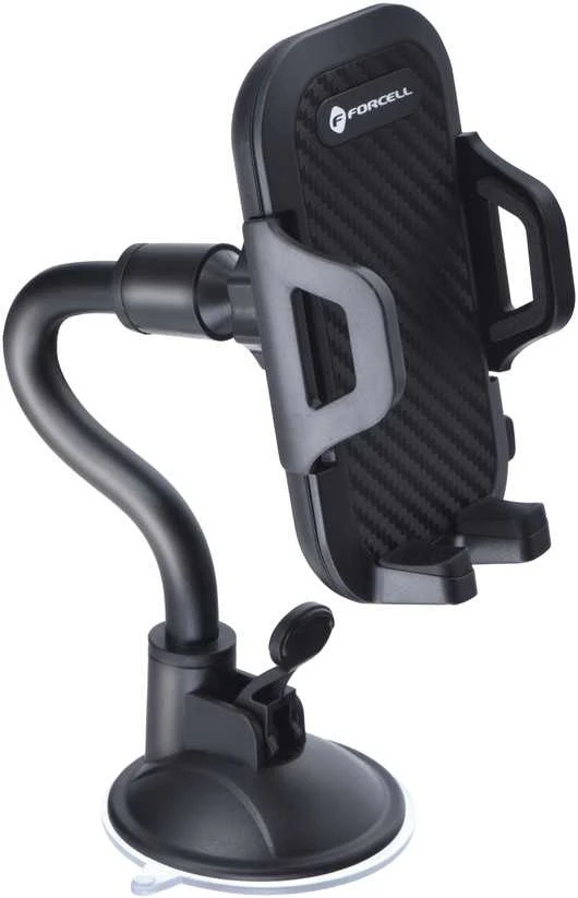 Automobilinis universalus telefono laikiklis Forcell (17cm) Long arm tvirtinamas ant prietaisų skydelio, juodas