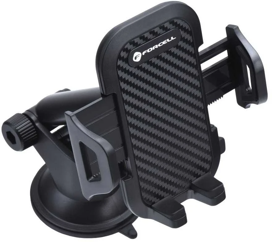 Automobilinis universalus telefono laikiklis Forcell regular arm tvirtinamas ant prietaisų skydelio, juodas