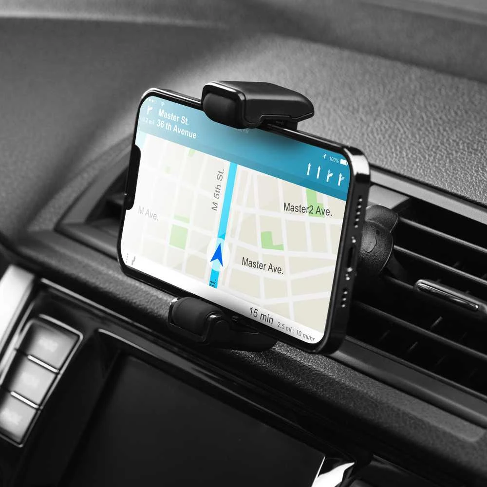 Automobilinis universalus telefono laikiklis Forcell (H-CF509) tvirtinamas ant ventiliacijos grotelių, juodas