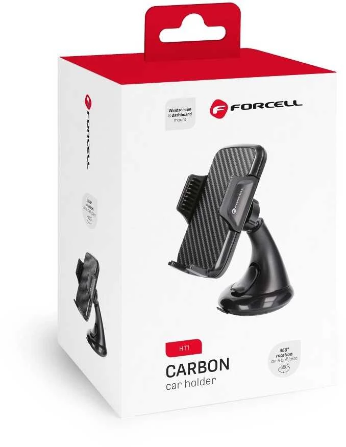 Automobilinis telefono laikiklis Forcell F-Grip Carbon HT1 priekiniam stiklui / prietaisų skydeliui juodas
