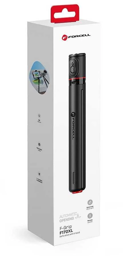 FORCELL F-GRIP F170XL automatinė asmenukių lazda su nuotolinio valdymo pultu, trikojis, juodas